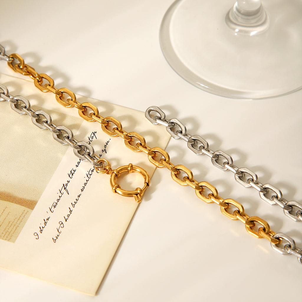 COLLANA CATENA ORO E ARGENTO IN ACCIAIO INOX 304