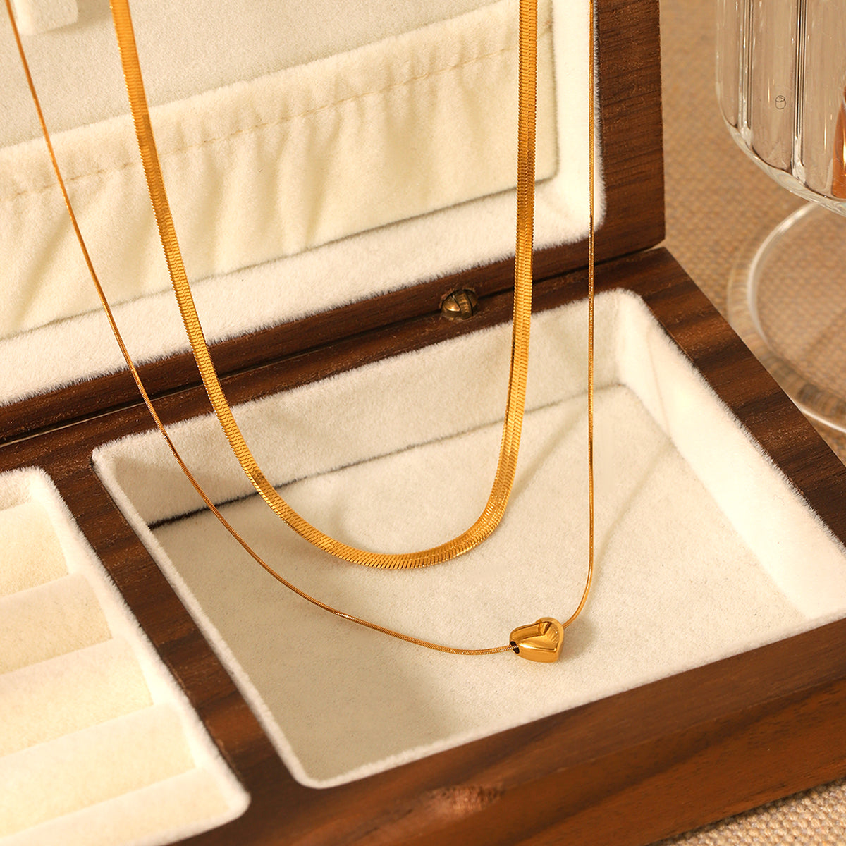 COLLANA SNAKE DOPPIO FILO A CUORE GOLD ACCIAIO INOX 304 REGOLABILE