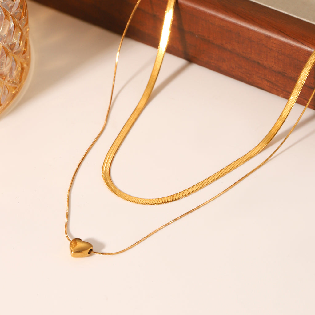 COLLANA SNAKE DOPPIO FILO A CUORE GOLD ACCIAIO INOX 304 REGOLABILE