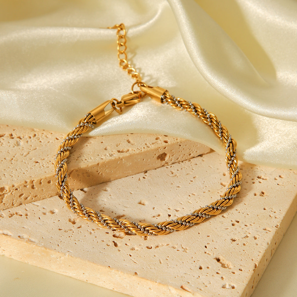 BRACCIALE INTRECCIO IN ORO E ARGENTO REGOLABILE ACCIAIO INOX 304