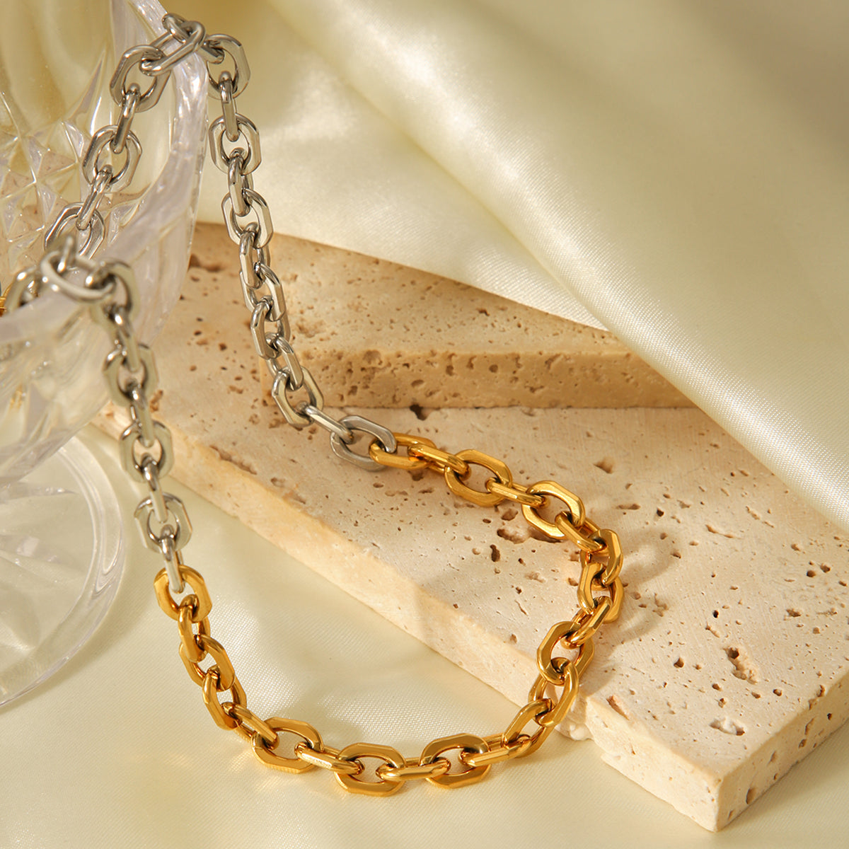 COLLANA CATENA ORO E ARGENTO IN ACCIAIO INOX 304