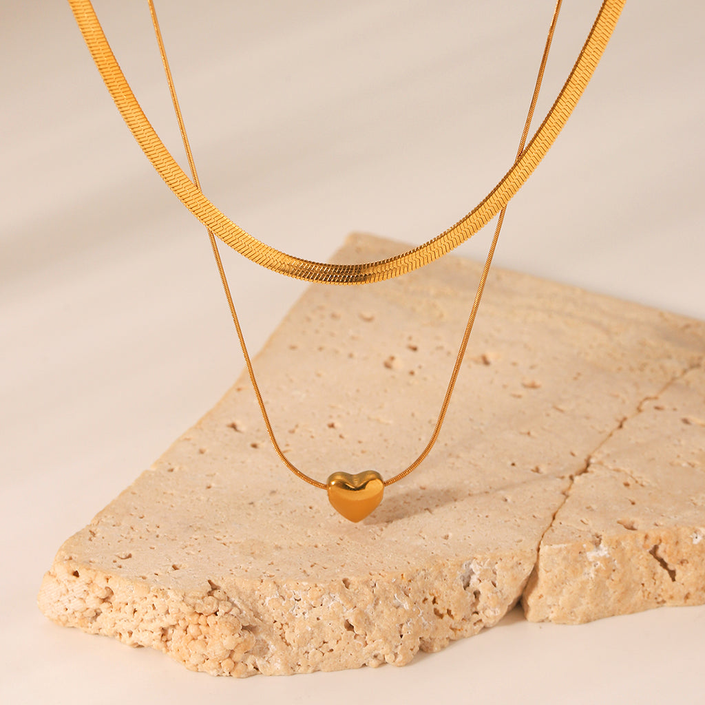 COLLANA SNAKE DOPPIO FILO A CUORE GOLD ACCIAIO INOX 304 REGOLABILE