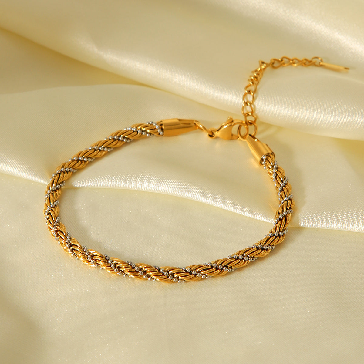 BRACCIALE INTRECCIO IN ORO E ARGENTO REGOLABILE ACCIAIO INOX 304