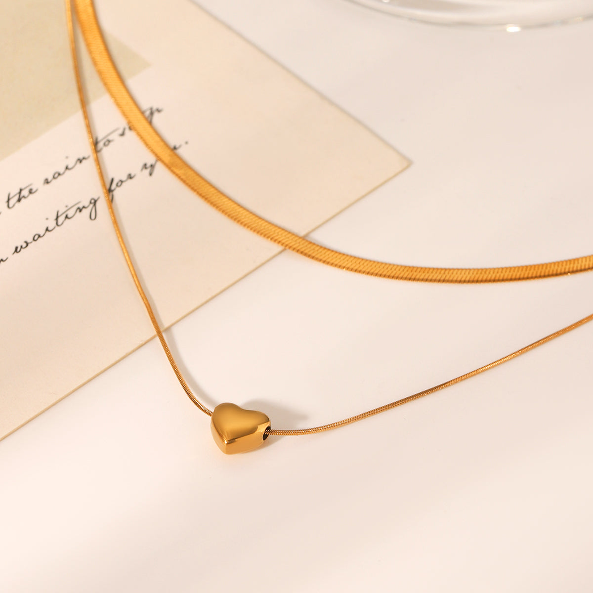 COLLANA SNAKE DOPPIO FILO A CUORE GOLD ACCIAIO INOX 304 REGOLABILE