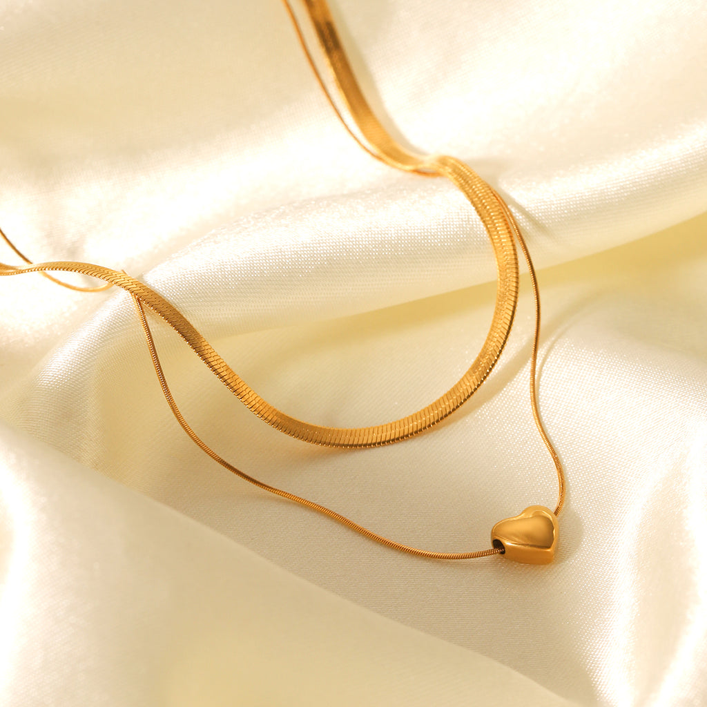 COLLANA SNAKE DOPPIO FILO A CUORE GOLD ACCIAIO INOX 304 REGOLABILE