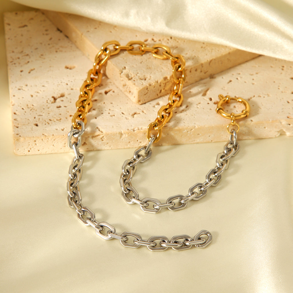 COLLANA CATENA ORO E ARGENTO IN ACCIAIO INOX 304