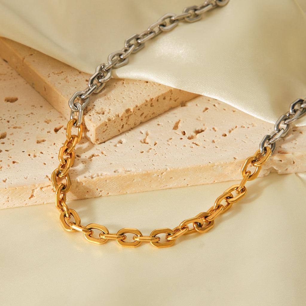 COLLANA CATENA ORO E ARGENTO IN ACCIAIO INOX 304