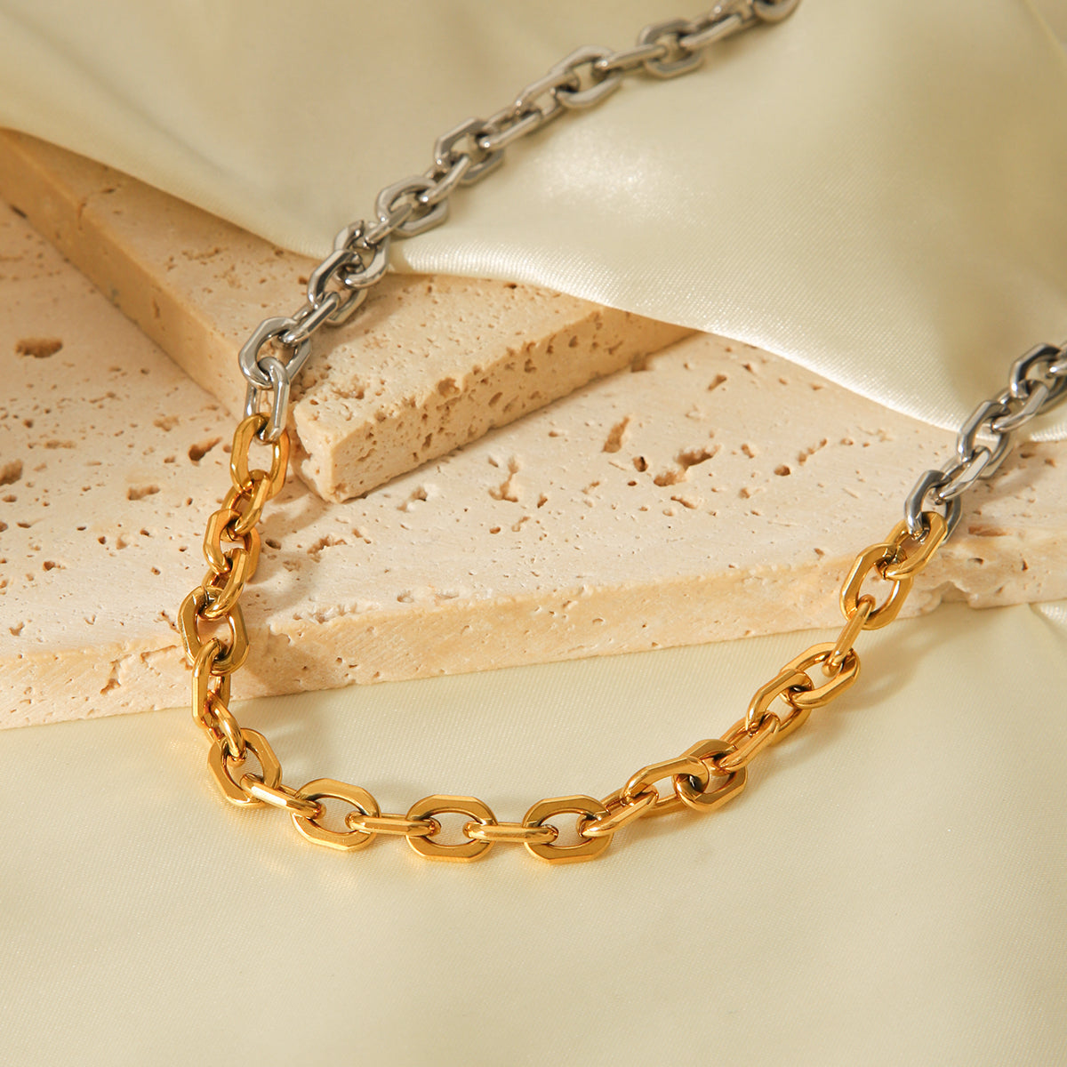 COLLANA CATENA ORO E ARGENTO IN ACCIAIO INOX 304