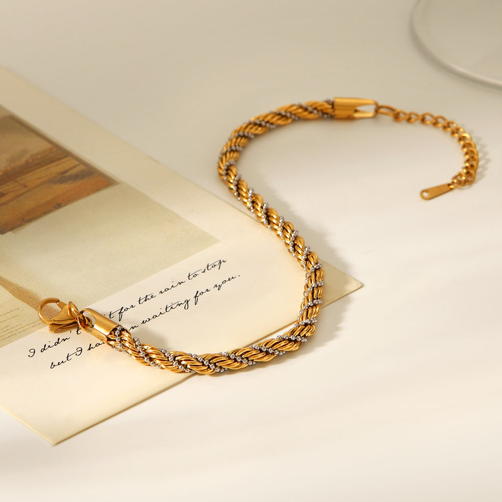 BRACCIALE INTRECCIO IN ORO E ARGENTO REGOLABILE ACCIAIO INOX 304