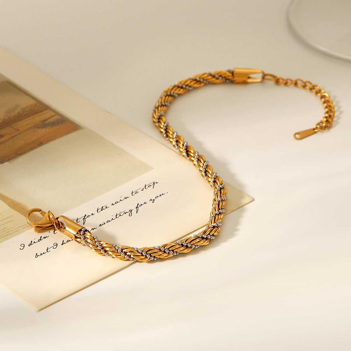 BRACCIALE INTRECCIO IN ORO E ARGENTO REGOLABILE ACCIAIO INOX 304