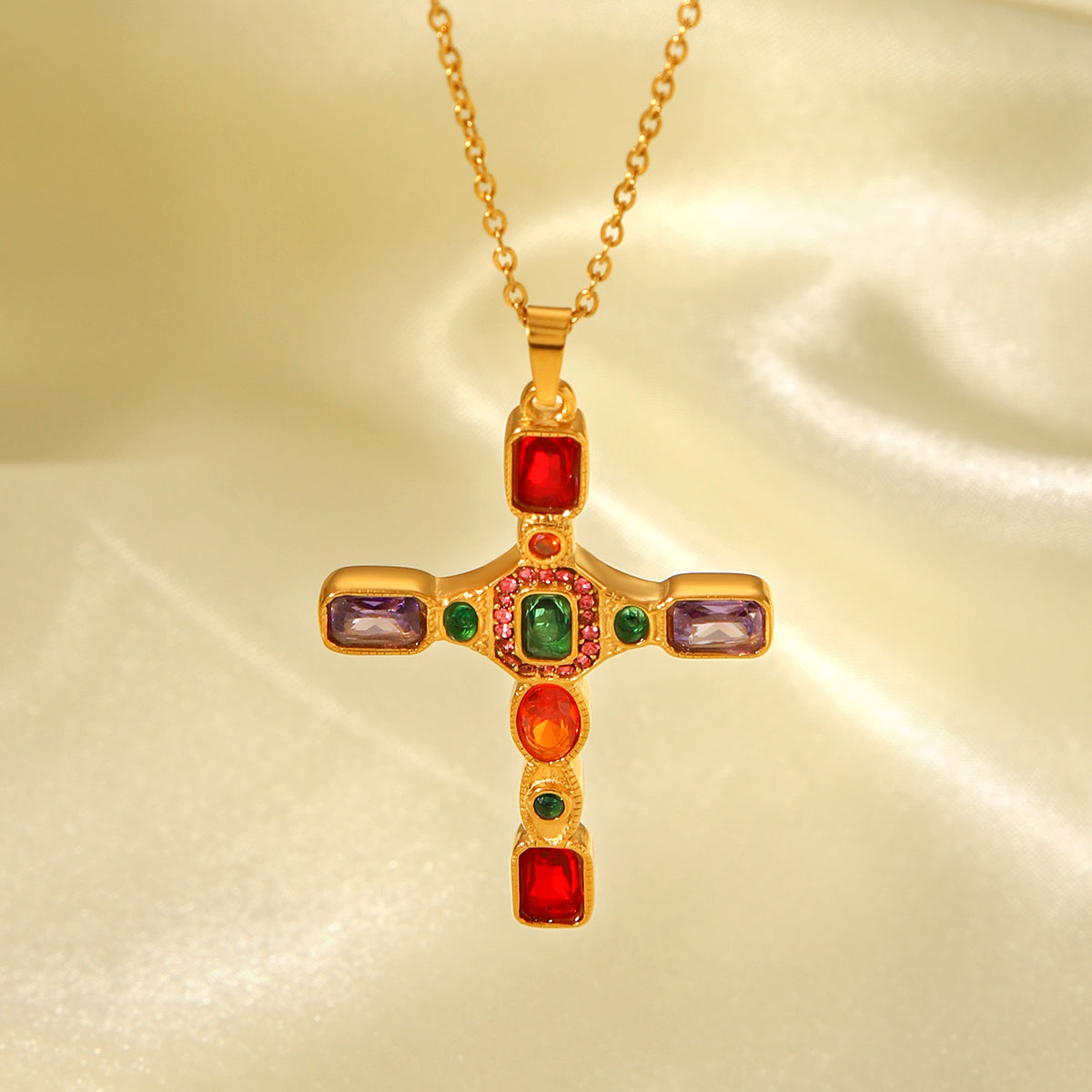 COLLANA ROOD IN ORO IMPREZIOSITA CON PIETRE MULTICOLR ACCIAIO INOX 304 REGOLABILE