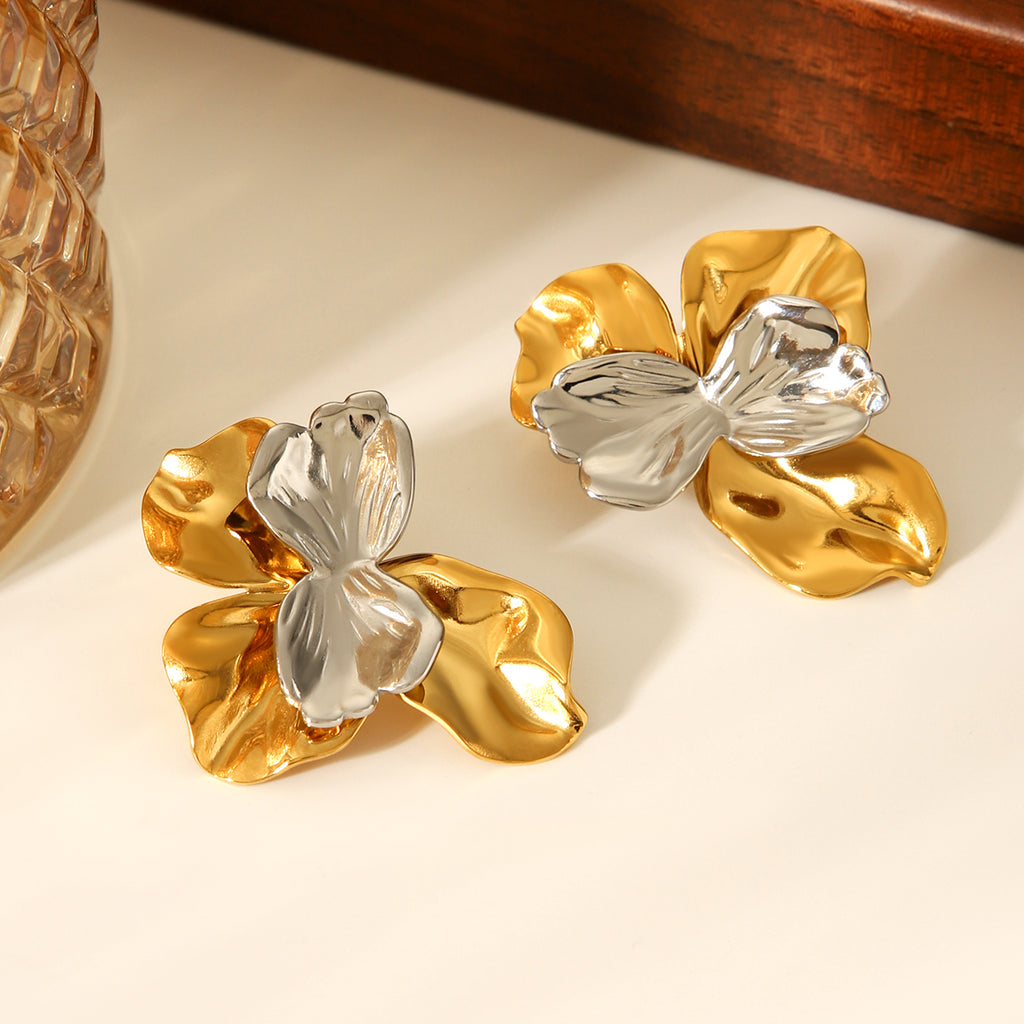 ORECCHINI PETALI IN ORO-ARGENTO ACCIAIO INOX 304