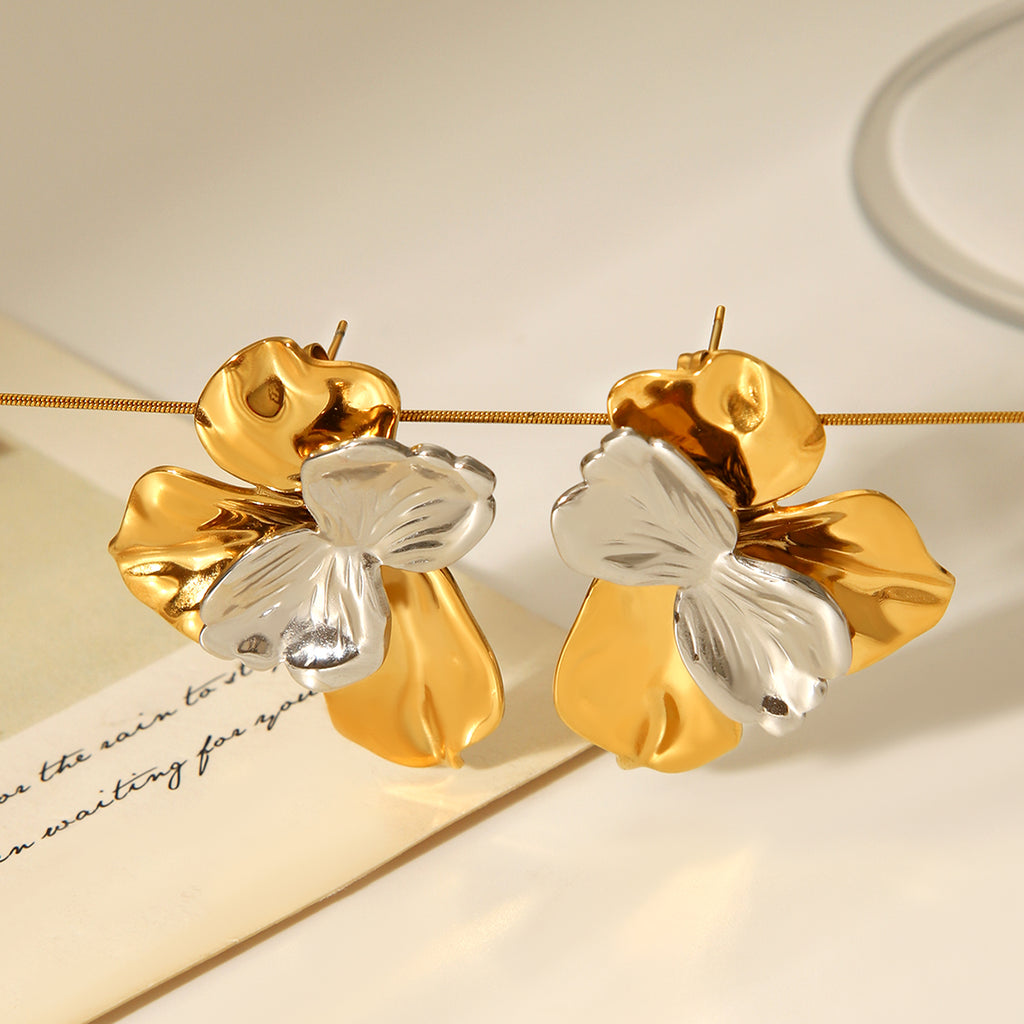 ORECCHINI PETALI IN ORO-ARGENTO ACCIAIO INOX 304
