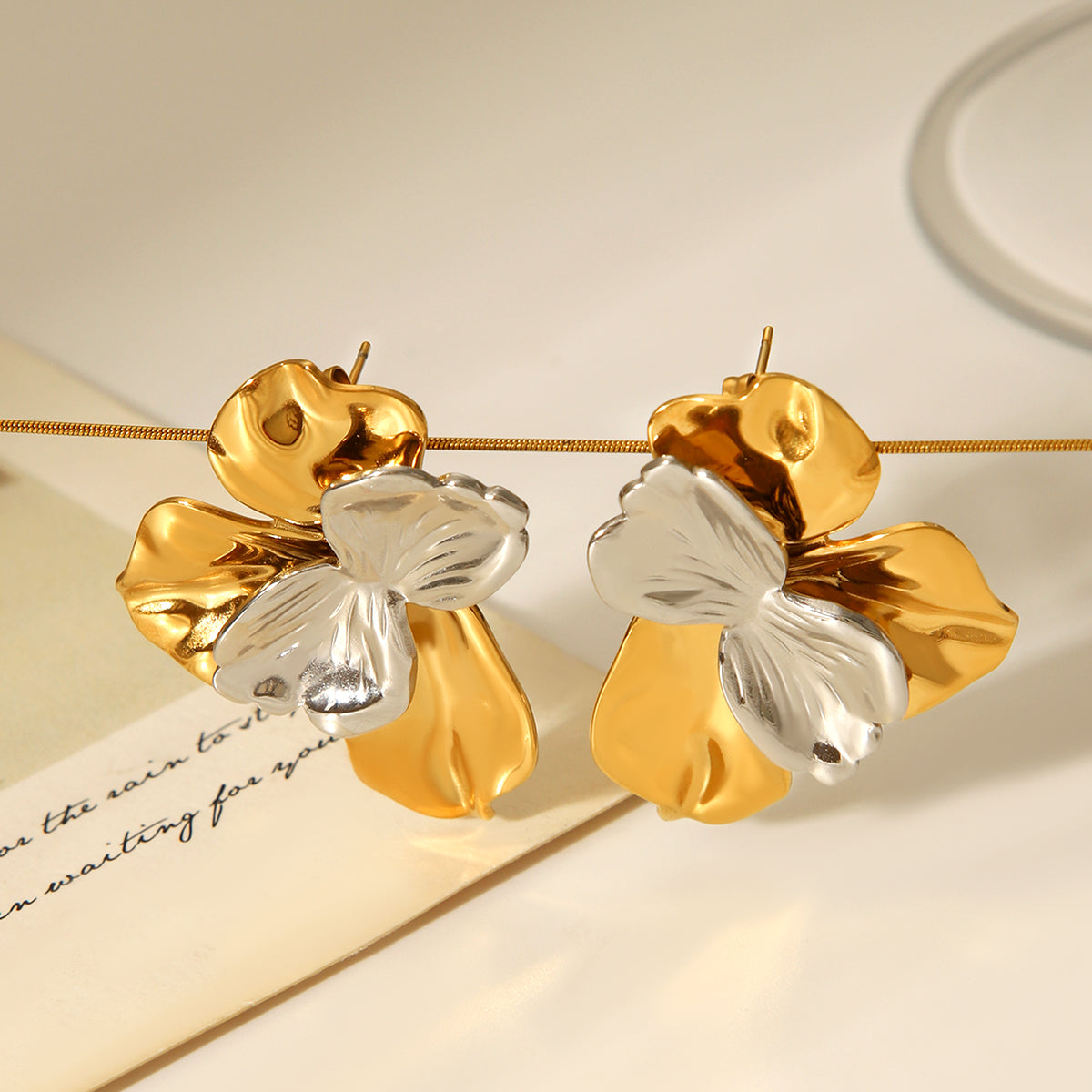 ORECCHINI PETALI IN ORO-ARGENTO ACCIAIO INOX 304