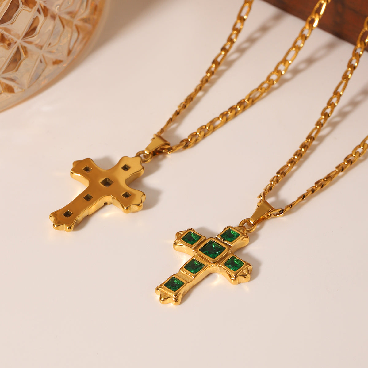 COLLANA CROCE SMERALDO ACCIAIO INOX 304