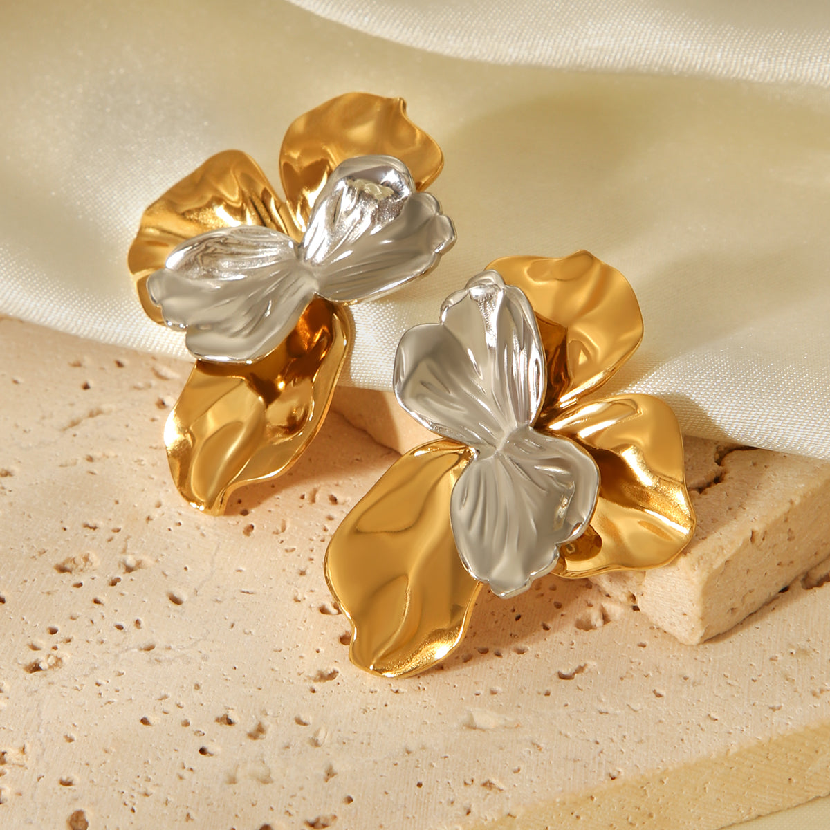 ORECCHINI PETALI IN ORO-ARGENTO ACCIAIO INOX 304