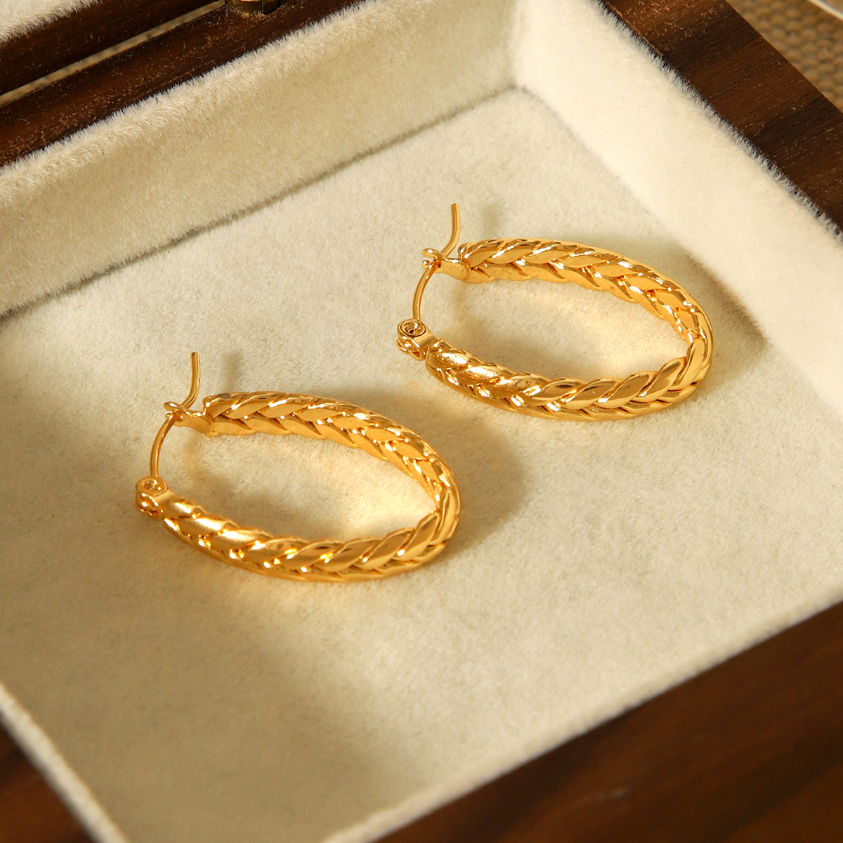 ORECCHINI A CERCHIO TRECCIA ORO ACCIAO INOX 304