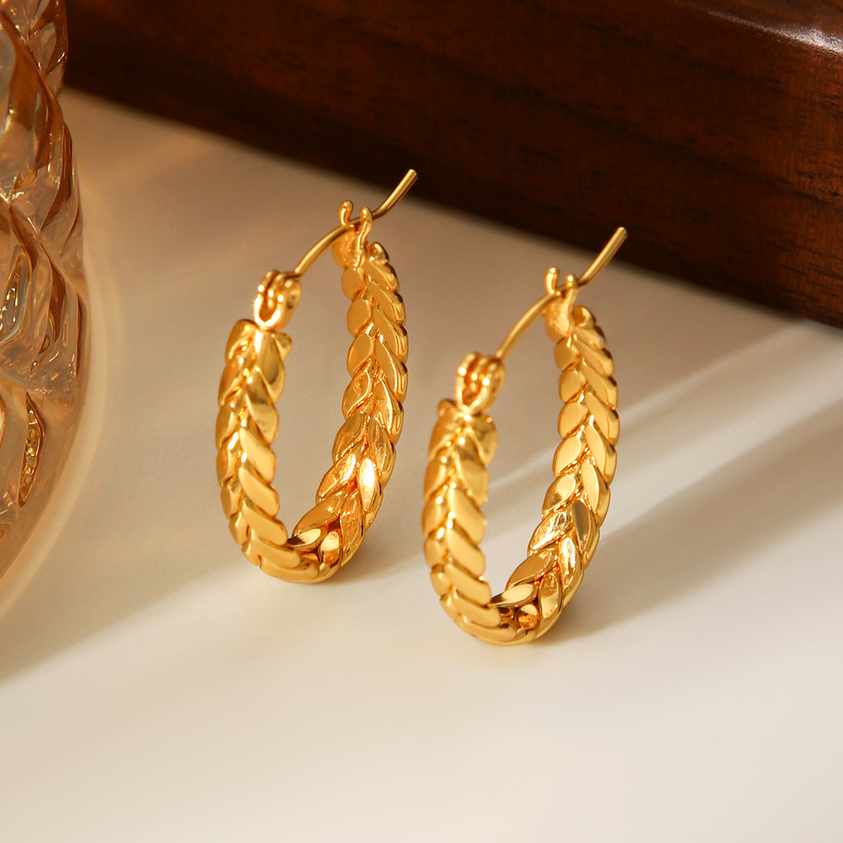 ORECCHINI A CERCHIO TRECCIA ORO ACCIAO INOX 304