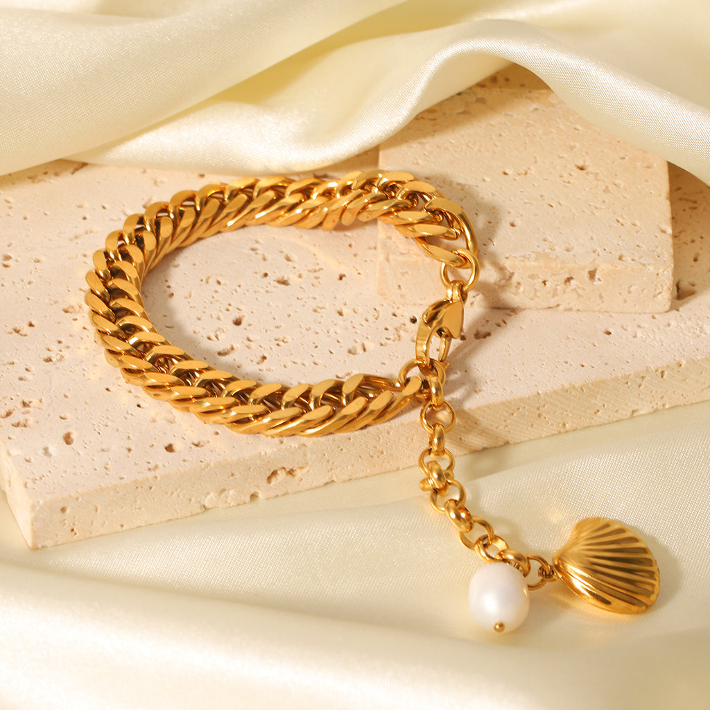 BRACCIALE SONAGLI E PERLE NATURALI ACCIAIO INOX 304 REGOLABILE