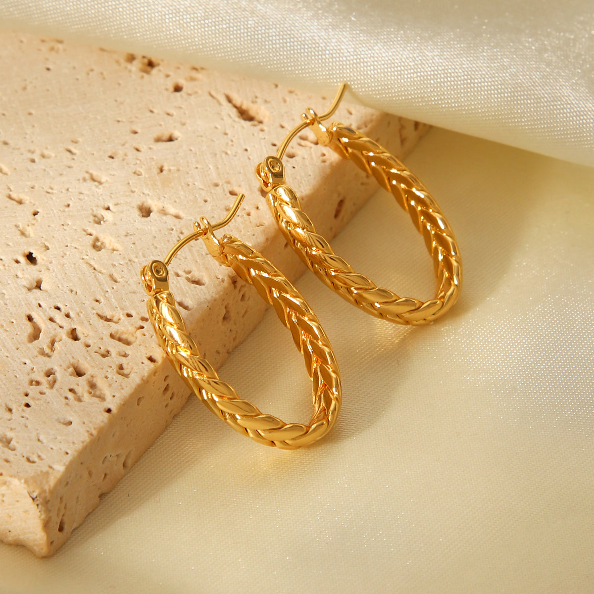 ORECCHINI A CERCHIO TRECCIA ORO ACCIAO INOX 304