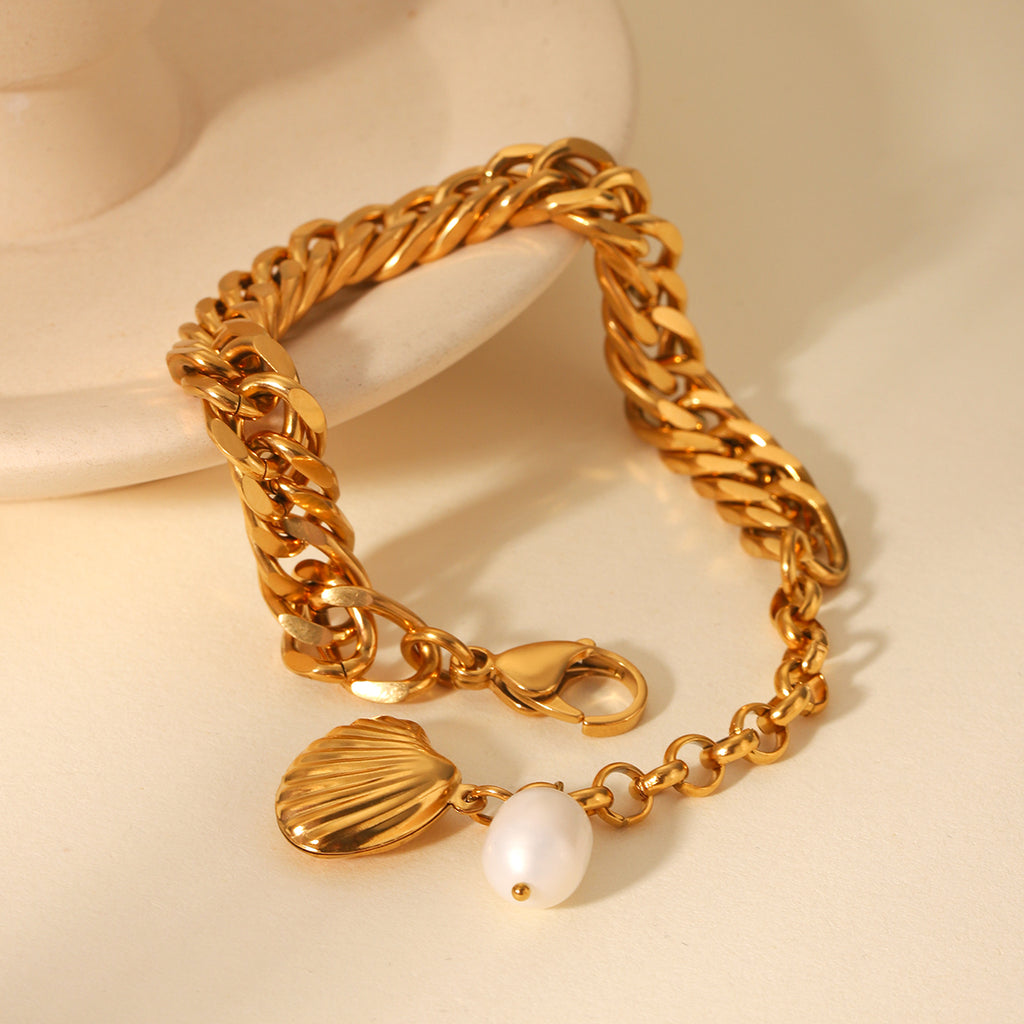 BRACCIALE SONAGLI E PERLE NATURALI ACCIAIO INOX 304 REGOLABILE