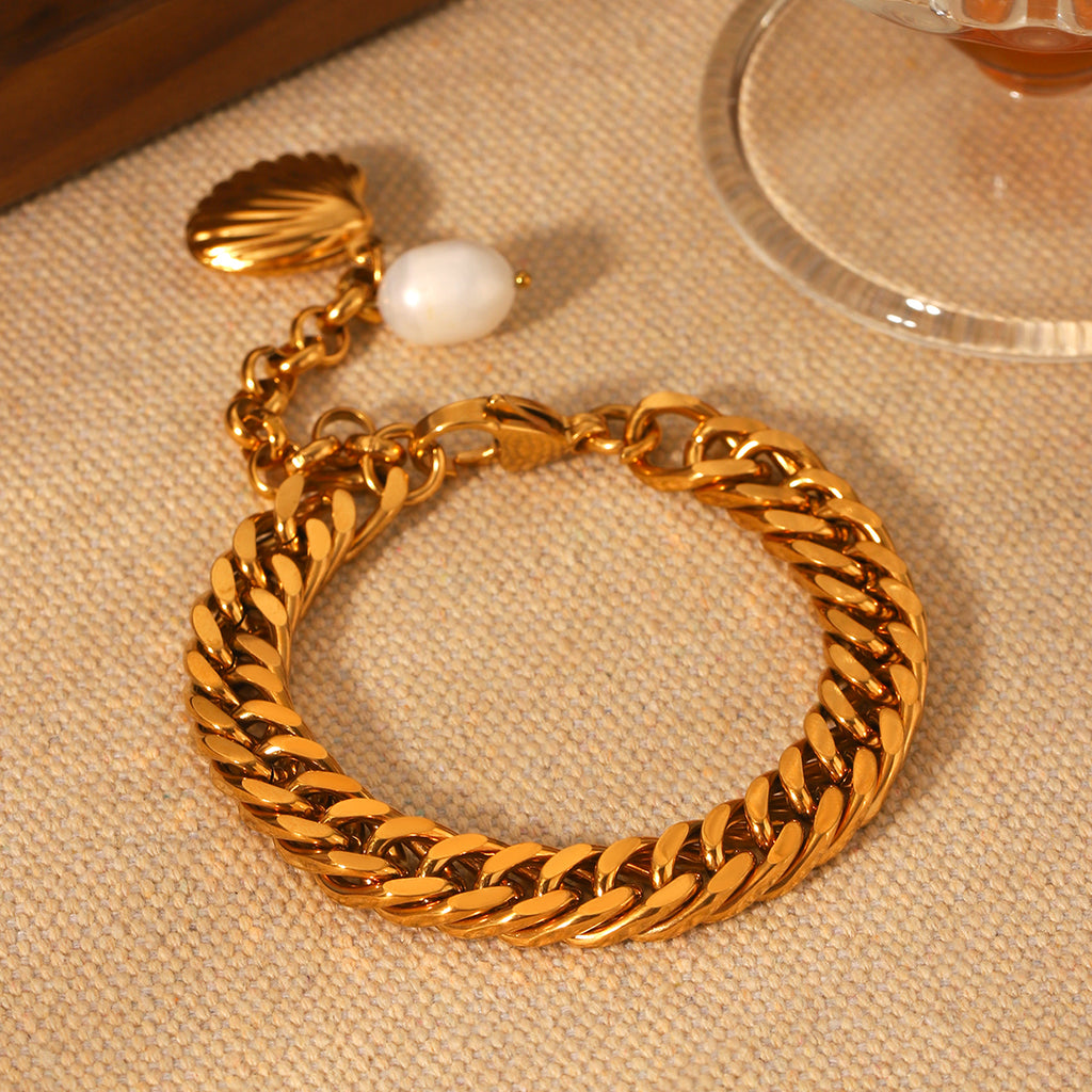 BRACCIALE SONAGLI E PERLE NATURALI ACCIAIO INOX 304 REGOLABILE