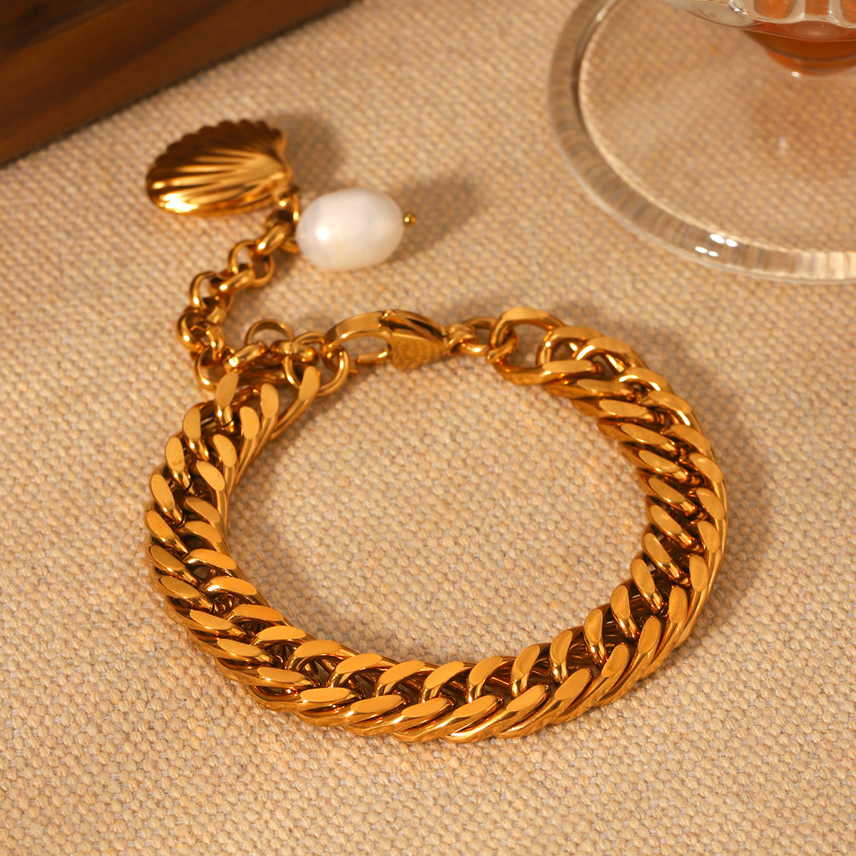 BRACCIALE SONAGLI E PERLE NATURALI ACCIAIO INOX 304 REGOLABILE