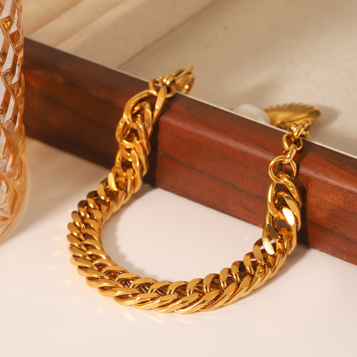 BRACCIALE SONAGLI E PERLE NATURALI ACCIAIO INOX 304 REGOLABILE