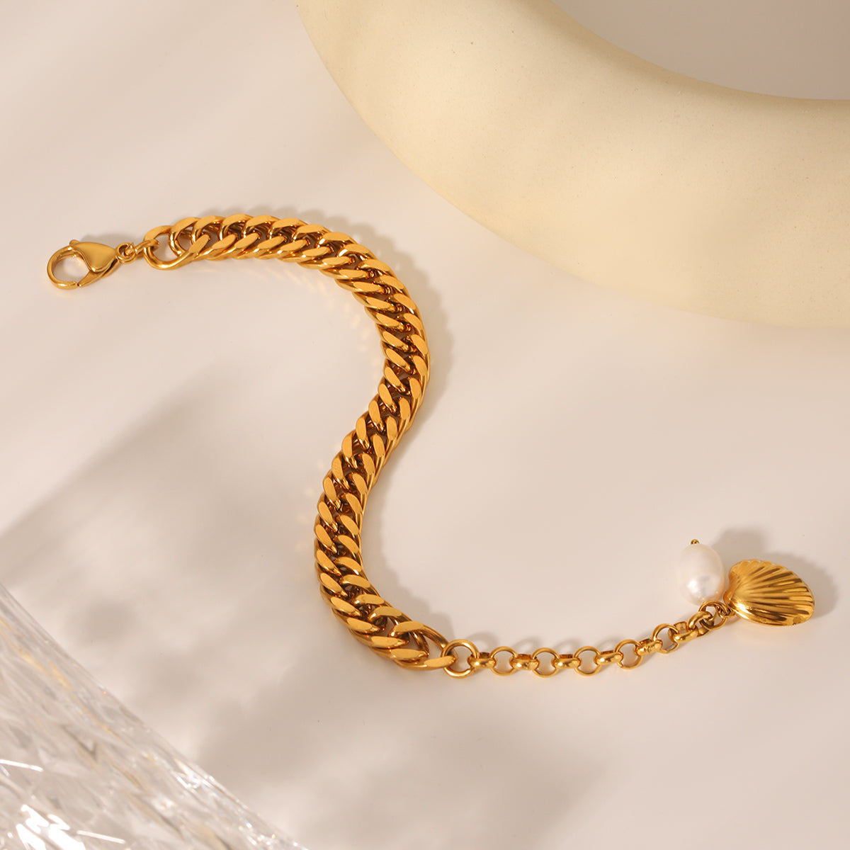 BRACCIALE SONAGLI E PERLE NATURALI ACCIAIO INOX 304 REGOLABILE