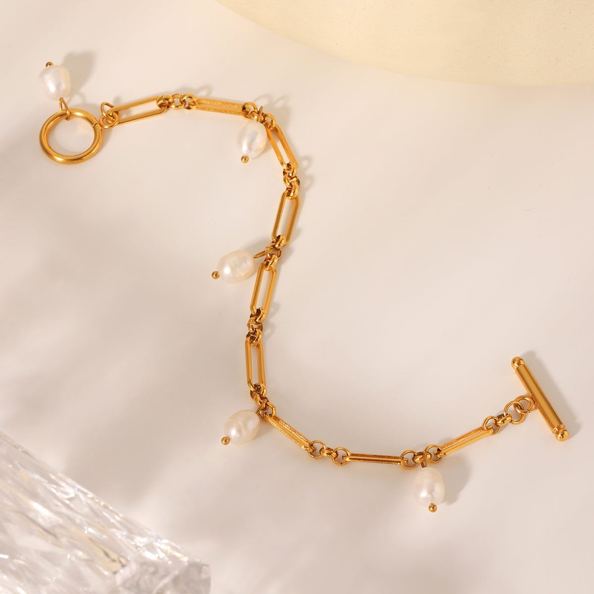 BRACCIALE CONCHIGLIA IN ORO CON PERLE NATURALI ACCIAIO INOX 304 REGOLABILE