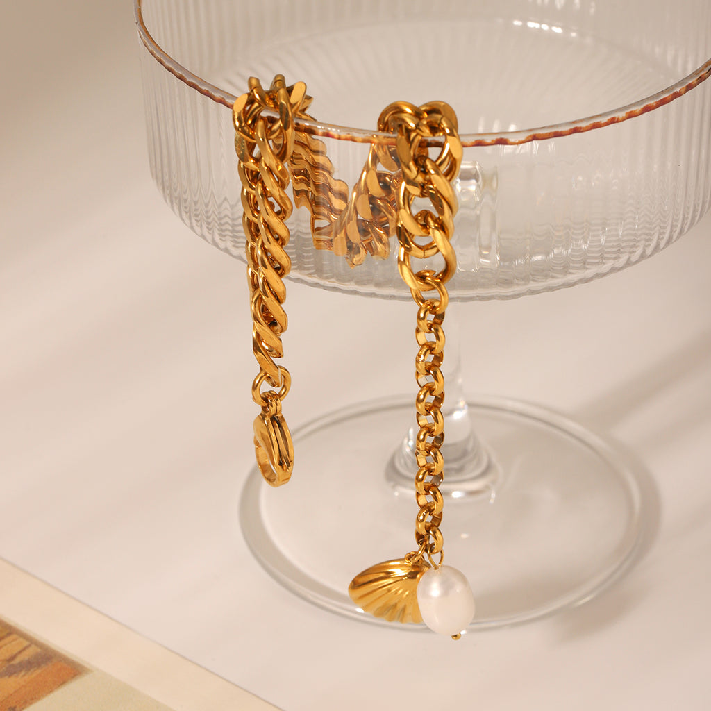 BRACCIALE SONAGLI E PERLE NATURALI ACCIAIO INOX 304 REGOLABILE