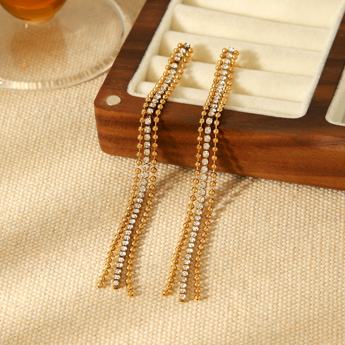 ORECCHINI ELEGANCE PENDENTI ACCIAIO INOX 304 COLOR ORO CON ZIRCONI