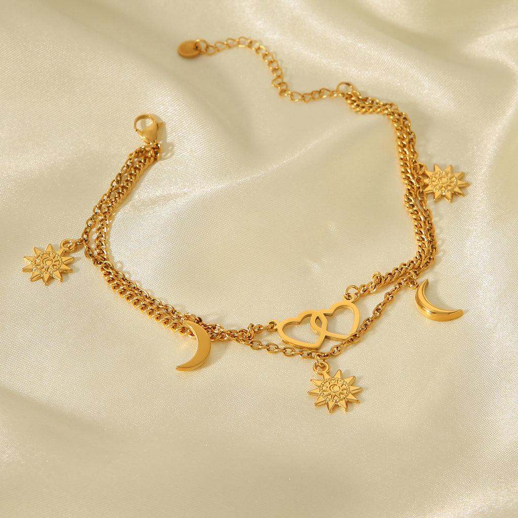 BRACCIALE SOLE LUNA ACCIAIO INOX 304 COLOR ORO CON CIONDOLI