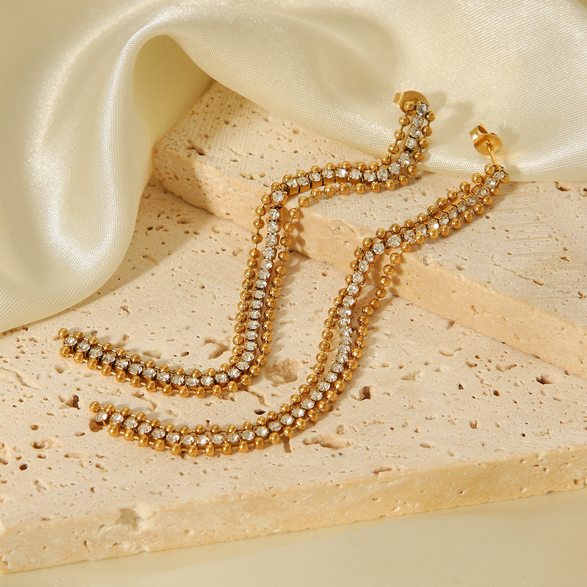 ORECCHINI ELEGANCE PENDENTI ACCIAIO INOX 304 COLOR ORO CON ZIRCONI