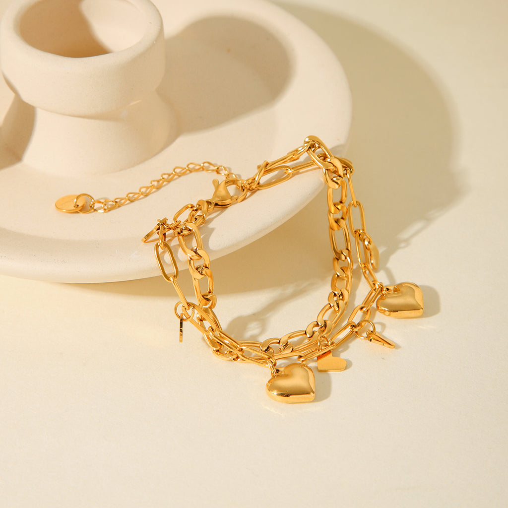 BRACCIALE CUORI IN ORO  ACCIAIO INOX 304 REGOLABILE