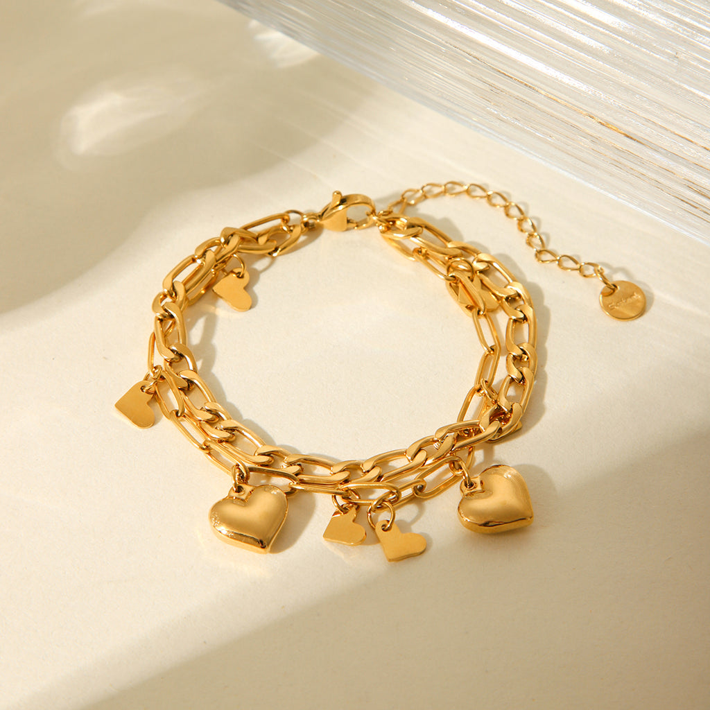 BRACCIALE CUORI IN ORO  ACCIAIO INOX 304 REGOLABILE