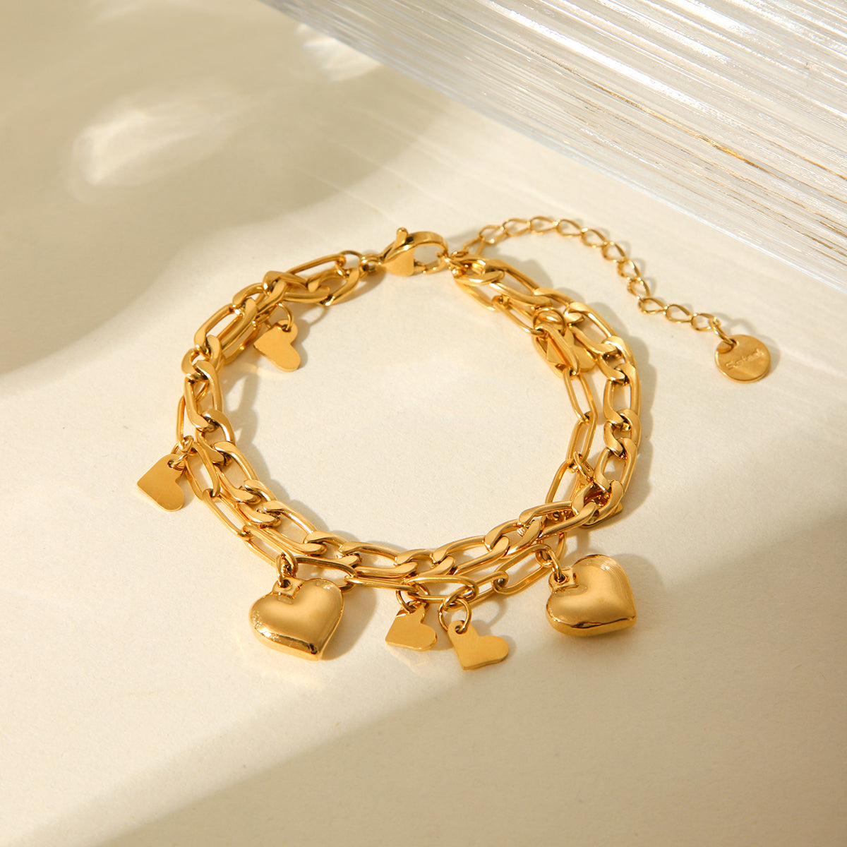 BRACCIALE CUORI IN ORO  ACCIAIO INOX 304 REGOLABILE