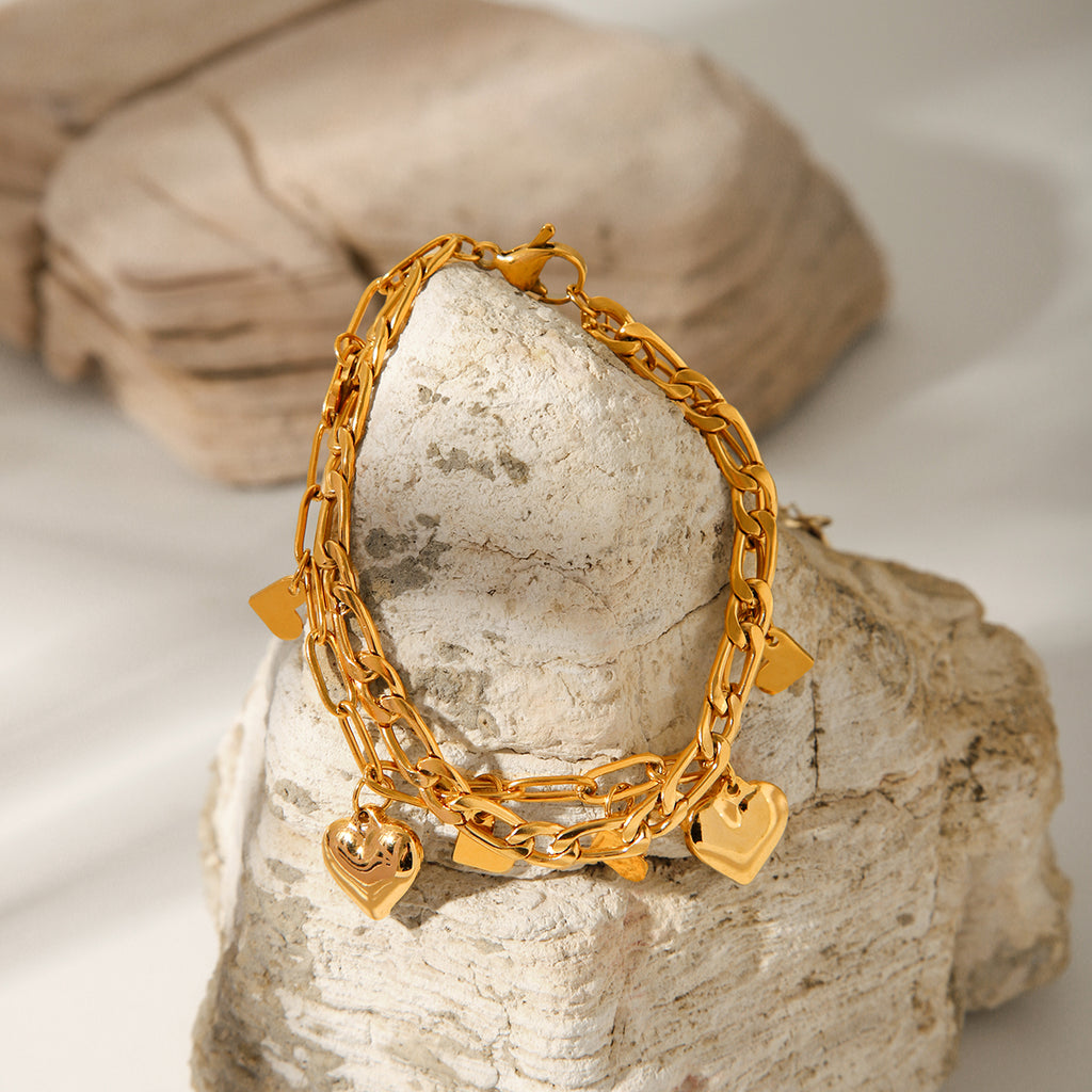 BRACCIALE CUORI IN ORO  ACCIAIO INOX 304 REGOLABILE