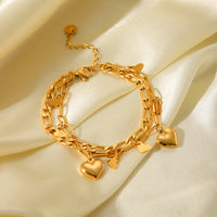 BRACCIALE CUORI IN ORO  ACCIAIO INOX 304 REGOLABILE