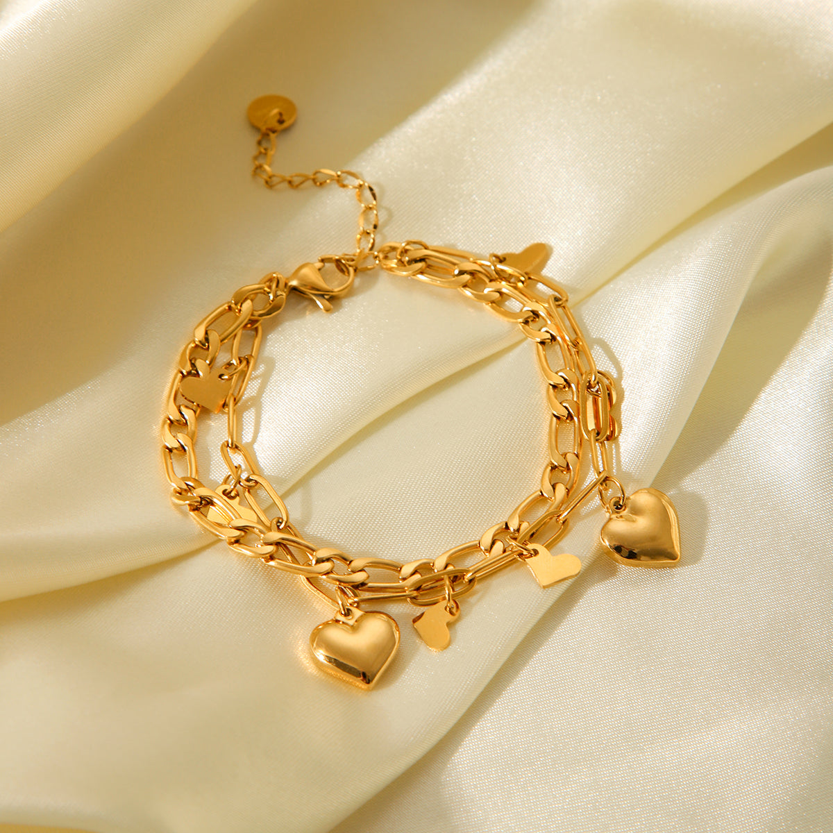 BRACCIALE CUORI IN ORO  ACCIAIO INOX 304 REGOLABILE