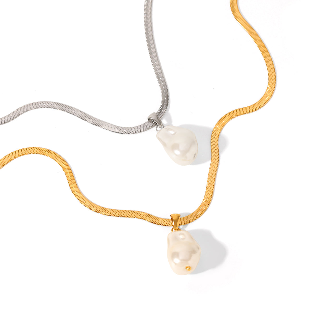 COLLANA SNAKE ARGENTO CON CIONDOLO PERLA ACCIAIO INOX 304