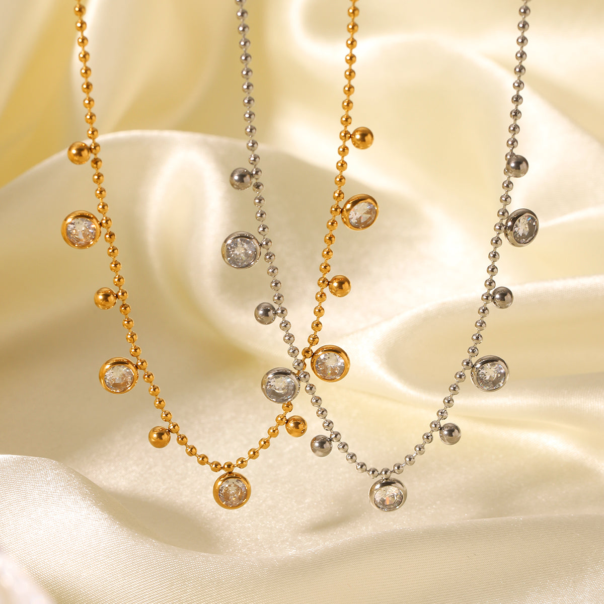 COLLANA DIAMOND CON ZIRCONI  ACCIAIO INOX 304