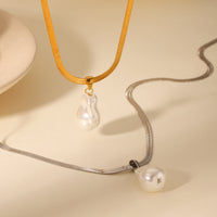 COLLANA SNAKE GOLD CON CIONDOLO PERLA ACCIAIO INOX 304 REGOLABILE