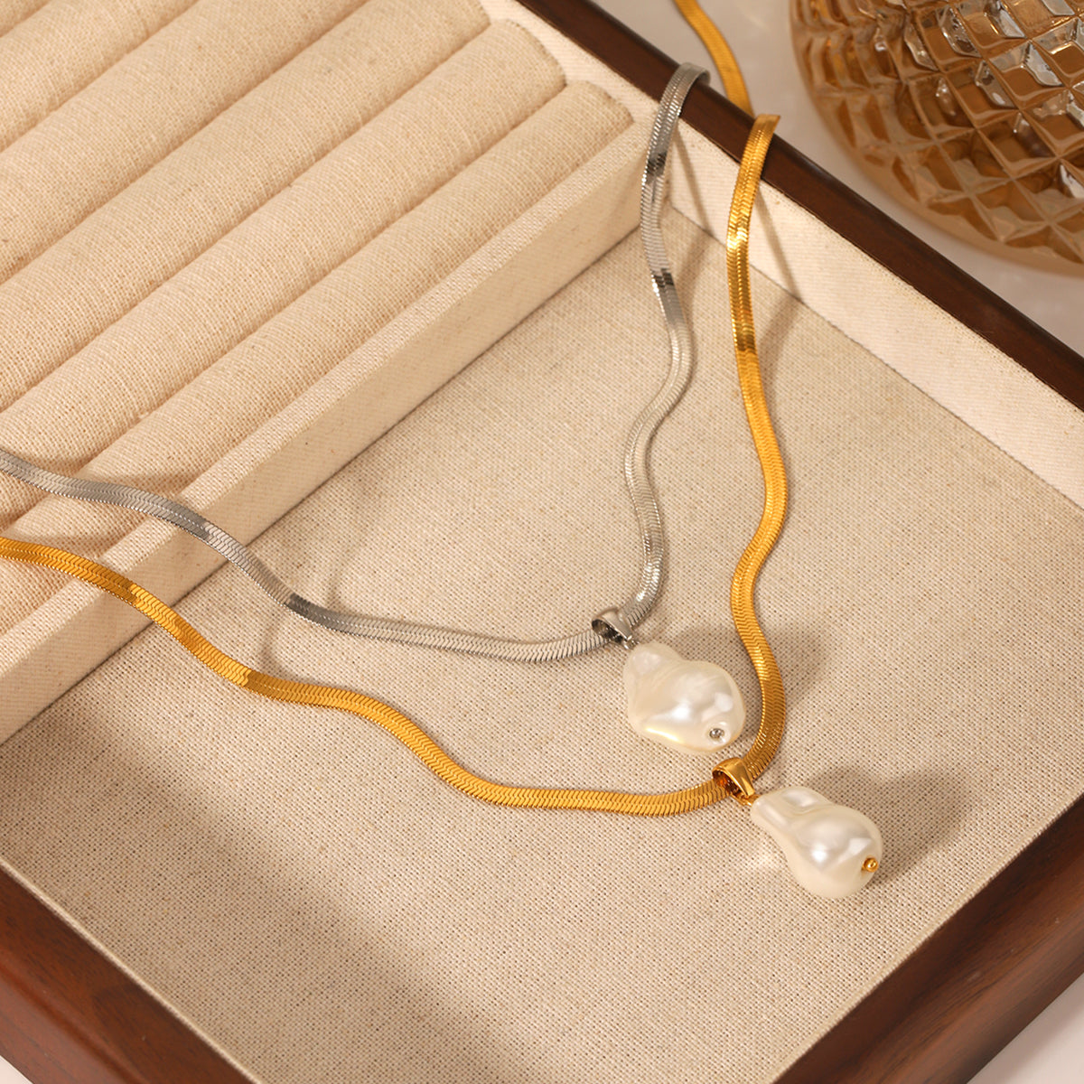 COLLANA SNAKE GOLD CON CIONDOLO PERLA ACCIAIO INOX 304 REGOLABILE