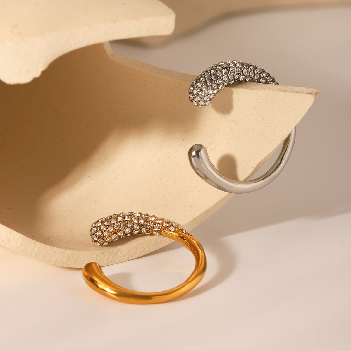 ANELLO SNAKE GOLD CON STRASS ACCIAIO INOX 304 REGOLABILE