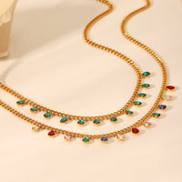COLLANA A GOCCIA CON ZIRCONI COLORATI ACCIAIO INOX 304
