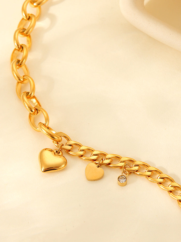 BRACIALE DOPPIA CATENA CON CIONDOLI E ZIRCONI GOLD ACCIAIO INOX 304 REGOLABILE