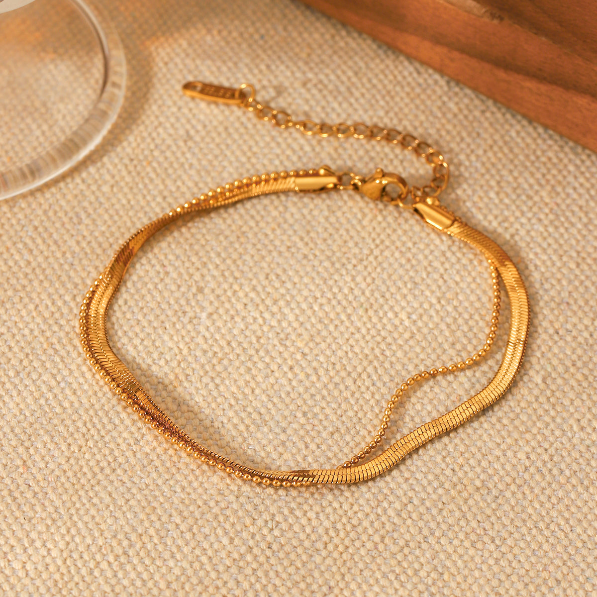 BRACCIALE SNAKE IN ORO DOPPIO FILO ACCIAIO INOX 304 REGOLABILE