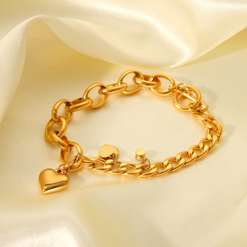 BRACIALE DOPPIA CATENA CON CIONDOLI E ZIRCONI GOLD ACCIAIO INOX 304 REGOLABILE