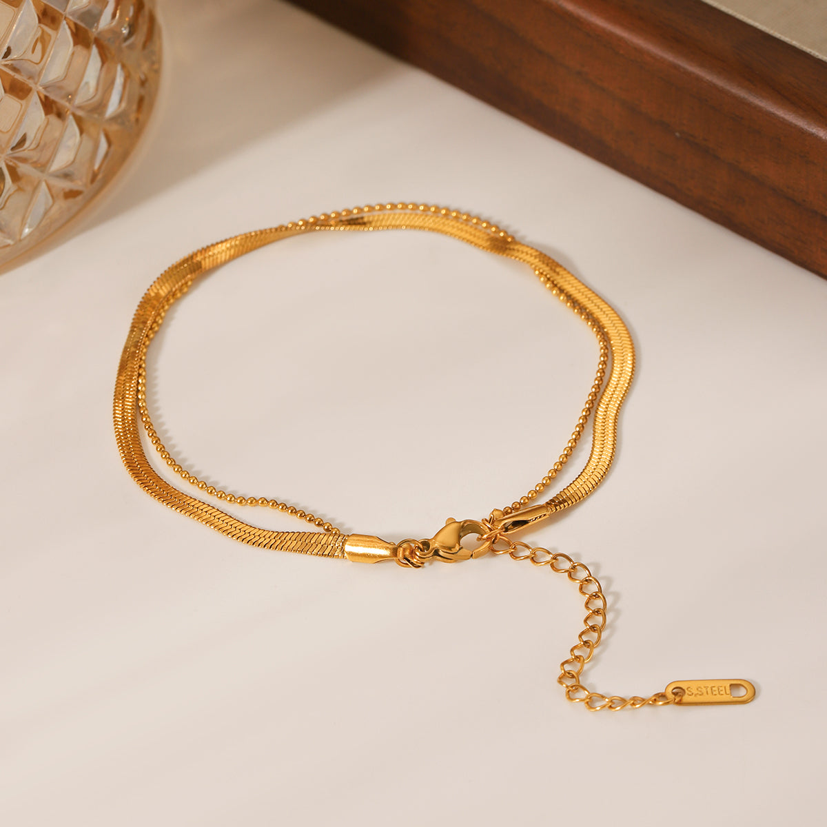 BRACCIALE SNAKE IN ORO DOPPIO FILO ACCIAIO INOX 304 REGOLABILE